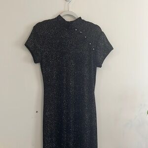 Rhapsody Ltd Black Silver Glitter Maxi Dress High Neck Knot Button Cheongsam